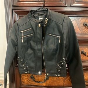 Faux leather cropped jacket